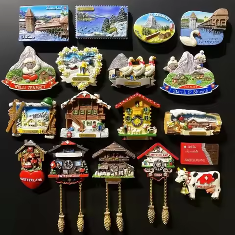 Fridge Magnets Switzerland Ski Scenery Cuckoo Clock Zermatt Diemtigtal BergeLake Luzern Jungfraujoc 