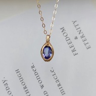 天然坦桑石吊墜 切面坦桑石項鍊 手工14KGF項鏈 簡約刻面寶石項鍊