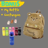 GANTUNGAN Happy Bear Fur Backpack with My Bottle and Hanger Bonus