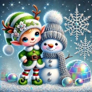 1pc Christmas Deer & Snowman 5D Diamond Painting Kit, Christmas Theme[30*30cm/11.8*11.8in][40*40cm/1