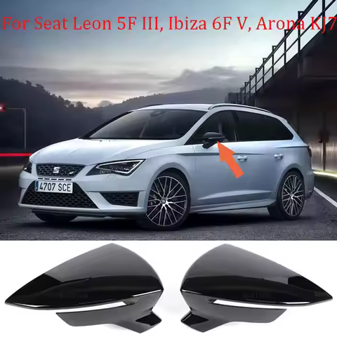 Carbon Fiber Black Car Rear View Door Wing Side Mirror Cover Caps Shell Case For Seat Leon Lion 5F I