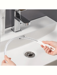 1入白色排水口堵塞清除器,用於水槽、排水管、浴缸,配有刷子,管道工具