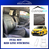 Perodua Myvi Icon 2015-2017 Black with Red Line Stitching Car Seat Cover PVC Leather Cushion Cover