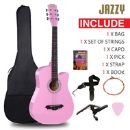 JAZZY 38 Inch Acoustic Guitar Pink Cutaway Basic Guitar