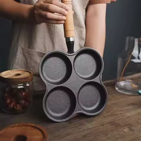 4-Hole Frying Pan Non Stick Breakfast Burger Egg Pancake Maker Multifunction Hamburger Steak Pan for