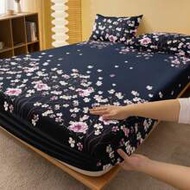 2/3pcs Navy Blue & Pink Floral Pattern Fitted Sheet Set (No Fill), Bedroom Fitted Sheet Set, Brushed