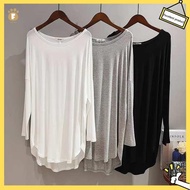 baju inner lengan panjang t shirt lengan panjang perempuan Modal longgar t-shirt wanita musim bunga dan musim luruh versi Korea punggung yang meliputi baju asas nipis pertengahan panjang separuh lengan panjang lengan panjang