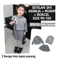 KEMEJA (LOLI-JKT) BS- 765 CHILDREN'S SET 3N1 THICK PREMIUM SHIRT SKIRT VEST GREY POLOS + 2PIN RAISED