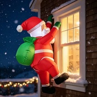 Christmas Inflatables Roof Outdoor Decorations Climbing Santas Funny Hanging Santa Inflatable with G