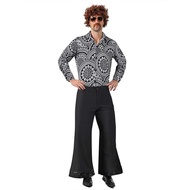 60s 70s Hippie Halloween Costume  Men's Flared Trouser Adult Disco Singer Dance Shiny Outfit