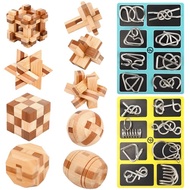 25 Pcs Wooden Brain Teaser Puzzles Metal Wire Puzzle Set, 3D Unlock Interlock Game IQ Test Toy Mind 