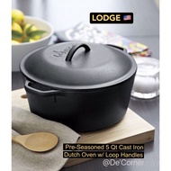 (Ready Stock ) 🧲 Lodge 5 Quart Cast Iron Dutch Oven. Pre-Seasoned Pot with Lid and Dual Loop Handle