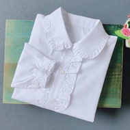 2022 Baju Putih Renda Perempuan Lengan Panjang Korsase Kapas Atasan Pakaian Seragam Sekolah Kanak-Ka