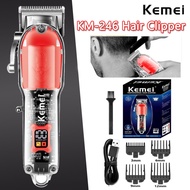 Kemei Rechargeable Barber Hair Trimmer Transparent KM-246 LCD Display Mesin Rambut Electric Hair Cli