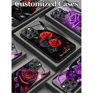 1pc Customizable Name & Fashion Rose Design Tempered Glass Phone Case, Compatible With IPhone 17 Pro