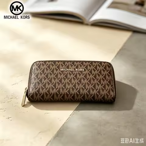 MICHAEL KORS Women's Casual Fashion Long Zipper Wallet MK Classic Letter Flower Wallet Multi functio