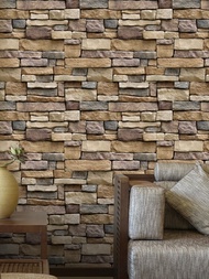 1入組3d仿石紋壁紙自粘式牆貼防水壁貼,適用於臥室,公寓,客廳背景牆裝飾