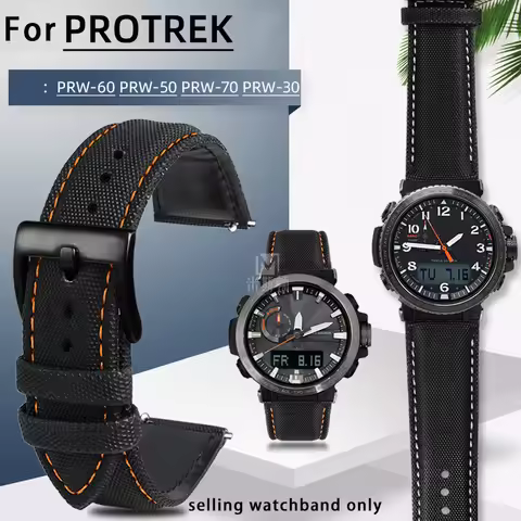 Canvas leather bottom watchband for CASIO PROTREK series 5620 prw-50/70/30/60yt nylon quick release 
