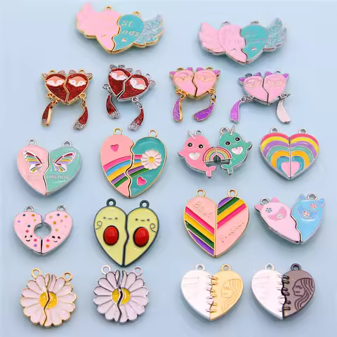 5set colorful enamel magnets/unicorn/sunflower/fox/avocado/heart best friend pendant for women neckl