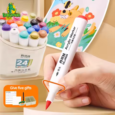 Delgreen Acrylic Markers Pen Set Art 24/36/48colors for Painting Kid Chirldren Water-proof Student S