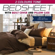 [ SG Local Seller ]  Luxury Reversible  2 Colours Tone Design Fitted Bedsheet with Quilt cover set  