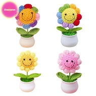 Cheesenm 1 Piece Creative Artificial Flowers Cute Crochet SunFlower Pots Knitted Flower Graduation F