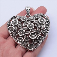 WYSIWYG 1pcs 67x58mm Antique Silver Color Hollow Flower Heart Charms Pendant For Jewelry Making DIY 
