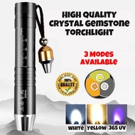 High Quality Jade Crystals Gemstone Torchlight with 3 in 1 Mode (White Light+Yellow Light+365 UV Lig