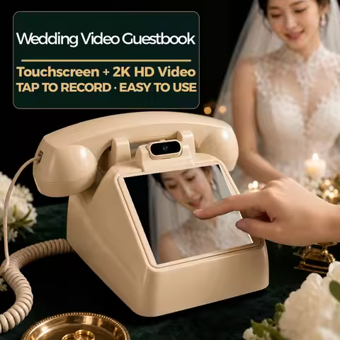64G Retro Touch‑Screen Wedding Video Guest Book Telephone, All‑in‑One Guest Video Check‑in Message M