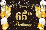 65th Birthday Banner Decorations Fabric Sign Poster Black Gold for 65th Birthday Backdrop Decoration