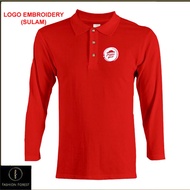 Microfiber Lengan Panjang Long Sleeve collar T Shirt Logo Embroidery Sulam Pizza Hut Fast Food Hawai