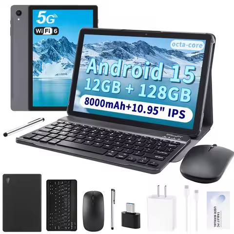 Paitanry 12GB(6+6 Expand) RAM 128 ROM Tablet Android 15 10.95-inch HD Display T606 Octa-Code 8000mAh