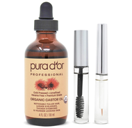 Organic Castor Oil with 2 Bonus Brushes - 100% Pure Cold Pressed Serum for Lashes, Brows &amp; Skin