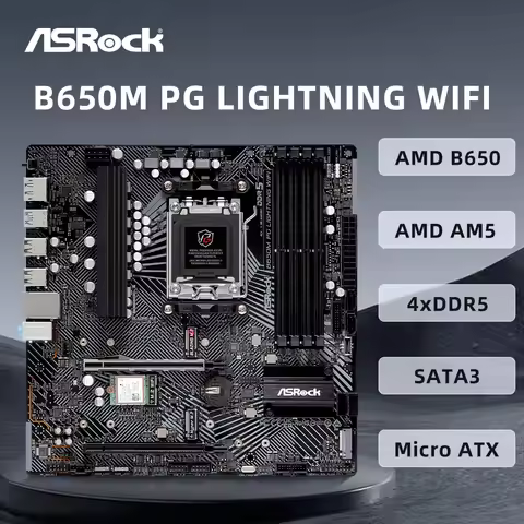 ASRock B650M PG LIGHTNING WIFI Motherboard Support AM5 Ryzen 7 7700X 7800X3D Ryzen 5 7600X CPU 4xDDR