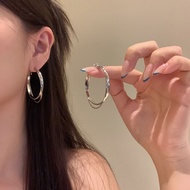 Metal Double-Layer Hoop Earrings Female Light Luxury High-End Temperament Big Earrings Circle Earrin