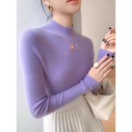 Purple Half Turtleneck Sweater Fall Winter Pile Neck Sweater Top