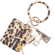 Wristlet Bracelet Keychain Credit Card Holder Purse,RFID Blocking Zip Wallet,Silicone Bead Tassel Ke