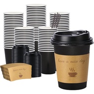 BYSNOW 100 pack 12 oz Thickened Coffee Cups with Lids, Scald Resistant Hot Cups with Sleeve and Stir