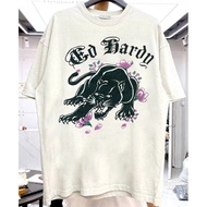 ED Hardy 100% Cotton T-Shirt, Men Women Fashion, Short-Sleeved Photo Printing, White Optional
