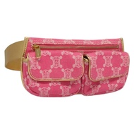 CELINE Paris Macadam帆布斜背包 牛仔粉金配色 正品 131795