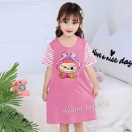 Striped dress for girls aged 2-13 years, Labubu Wink DTF motif Striped dress/ for girls aged 2-13 ye