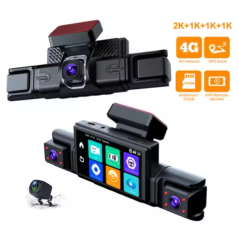 Global 4G LTE Dash Camera Remote Monitor Touch Screen 4 Channel 2K Car Camera 360 View SimCard GPS W
