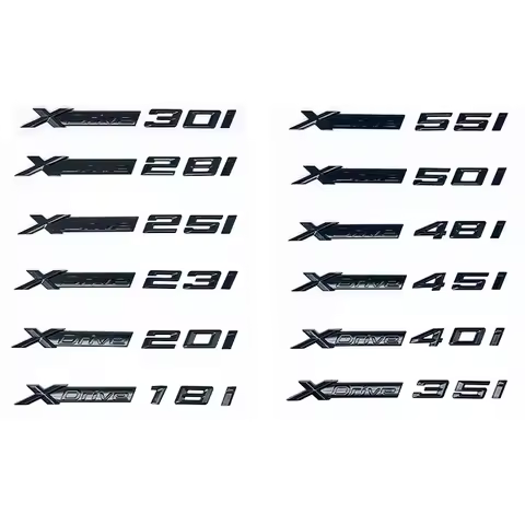 Glossy Black New Style XDrive Alphanumeric Fender Emblem for BMW X1 X3 X4 X5 X6 X7 - 20i 25i 28i 30i