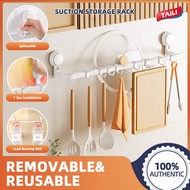 TAILI Suction Cup Bath Towel Bar with 8 Hooks Drill-Free Towel Rack Wall Mounted Removable Heavy Dut