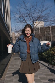 (พร้อมส่ง) Denim Jacket แจ็คเก็ตยีนส์ บุพอง คอตั้ง ทรง oversize น่ารักมาก