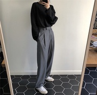 RIGEL Spring/Summer Koreans simple OL loose waist slim legs grey trousers casual moped trousers woma