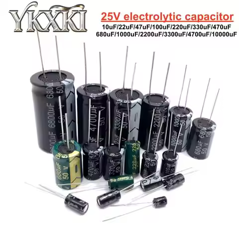 10~50PCS 25V Aluminum Electrolytic Capacitor 10uF/22uF/47uF/100uF/220uF/330uF/470uF/680uF/1000uF/220