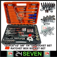 Alatan Lengkap Repair Kereta 121PCS SRUNV 121PCS TOOL SET 1/2" 3/8" 1/4" DR BOX SOCKET SET SPANNER W