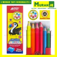 Astar Jumbo Fluorescent Colour Pencil (6pcs) 5.0mm Free Sharpener / Pensel Warna Jumbo / Color Penci