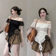 Women's big-size off-the-shoulder T-shirt in soft, stretchy, retro vintage fashion - A350